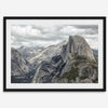 A fine art framed or unframed print showcasing the stunning half-dome mountain in Yosemite national park. The picture was shot an edited as an HDR photograph adding more depth to this beautiful mountain wall art.