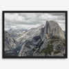 A fine art framed or unframed print showcasing the stunning half-dome mountain in Yosemite national park. The picture was shot an edited as an HDR photograph adding more depth to this beautiful mountain wall art.