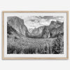 A breathtaking fine art black and white print of Yosemite valley during spring when the waterfalls are in full power.