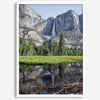 A stunning fine art print of Yosemite Falls with a reflection from Cook Meadows in Yosemite National Park.