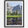 A stunning fine art print of Yosemite Falls with a reflection from Cook Meadows in Yosemite National Park.