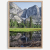 A stunning fine art print of Yosemite Falls with a reflection from Cook Meadows in Yosemite National Park.