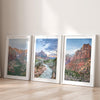 Zion wall art set featuring black and white photography of Zion National Park’s cliffs and Virgin River