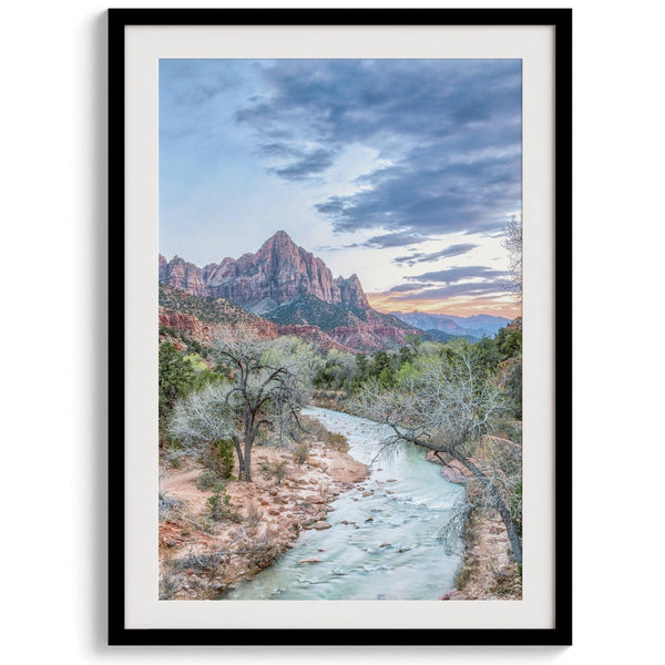 Zion wall art set featuring black and white photography of Zion National Park’s cliffs and Virgin River