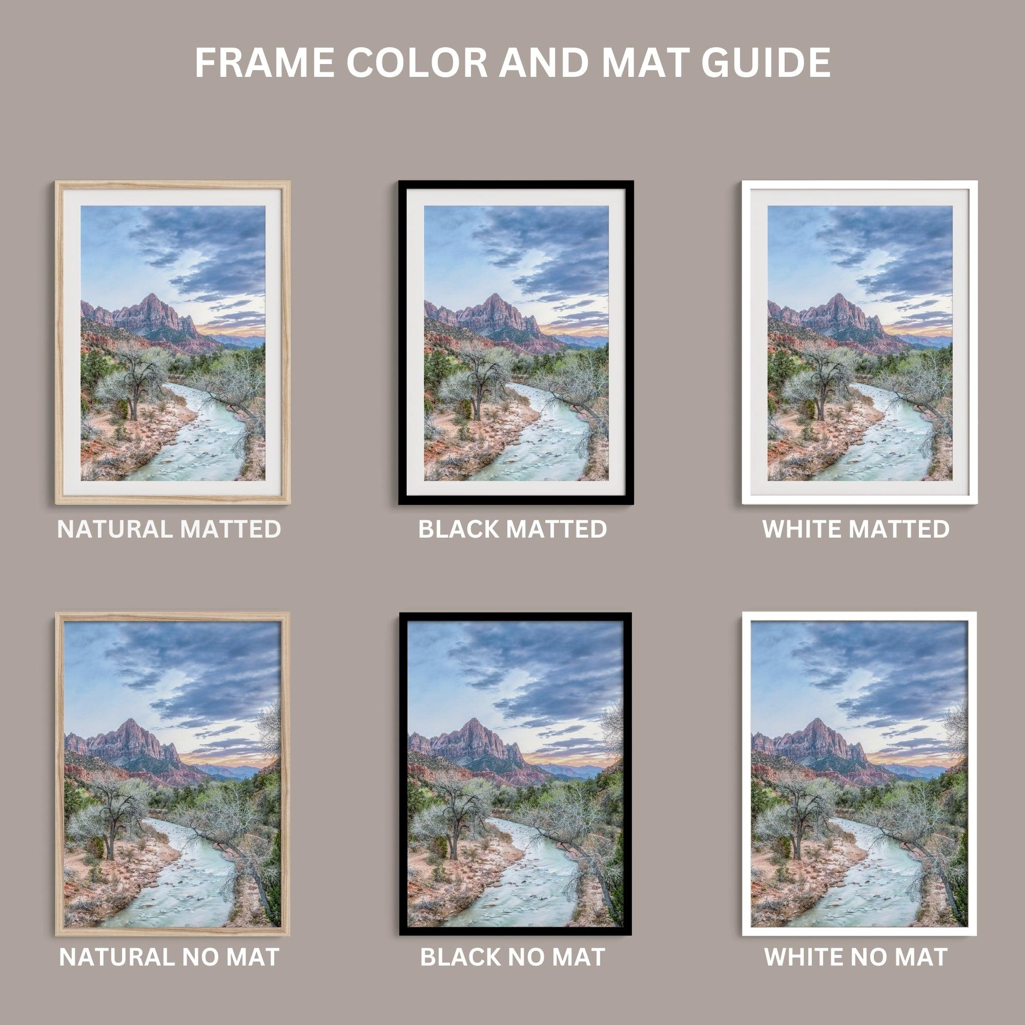 Zion wall art set featuring black and white photography of Zion National Park’s cliffs and Virgin River