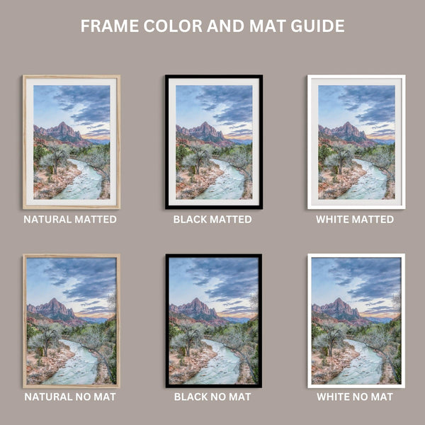 Zion wall art set featuring black and white photography of Zion National Park’s cliffs and Virgin River