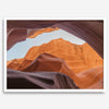 Framed fine art print of Antelope Canyon in Arizona, showcasing layered desert rock formations with rich colors and smooth textures.