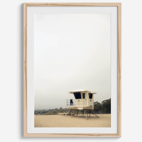 Fine art photograph of a lifeguard stand on the California coast, perfect for modern neutral decor.