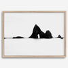 Black and white minimalist seascape print featuring a dramatic ocean arch along California’s Highway 1, perfect for modern coastal wall art.