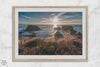 Sunset over rocky California coastline with golden grasses and ocean waves – fine art landscape photography print