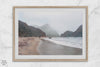 Framed Pfeiffer Beach wall art with foggy Big Sur cliffs and coastal shoreline