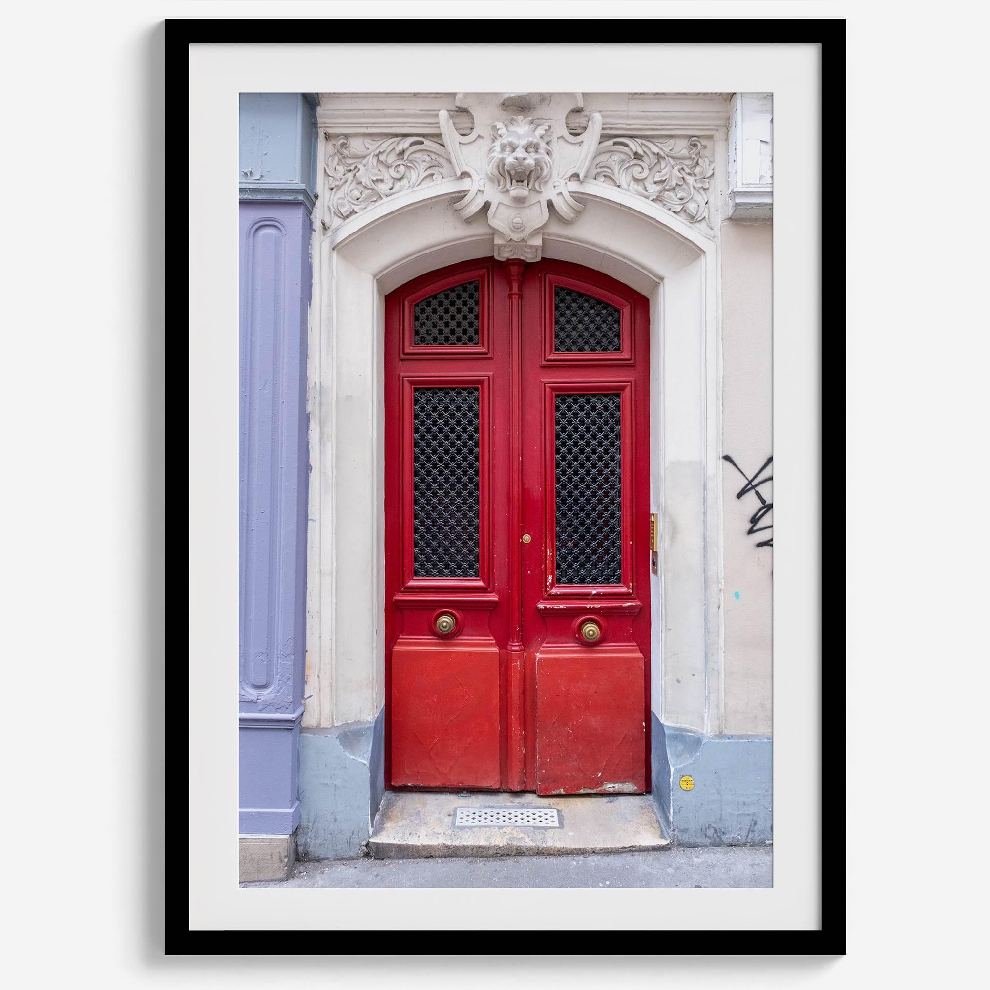 Colorful three piece wall art featuring bold architectural doors in red, teal, and yellow tones.