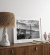 Golden Gate Bridge Wall Art in black-and-white HDR photography with dramatic clouds and water reflections.