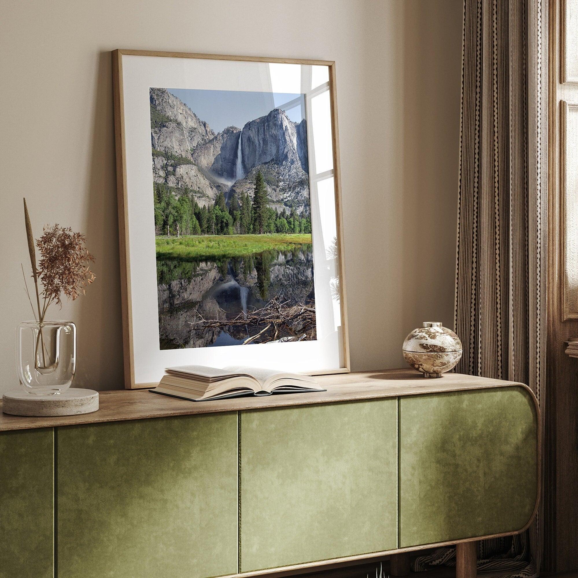 Yosemite National Park Wall Art - Large Yosemite Falls Reflection Print, Framed or Unframed Yosemite National Park Poster for Home Decor