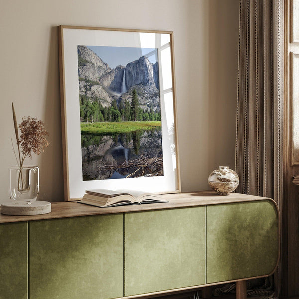 Yosemite National Park Wall Art - Large Yosemite Falls Reflection Print, Framed or Unframed Yosemite National Park Poster for Home Decor