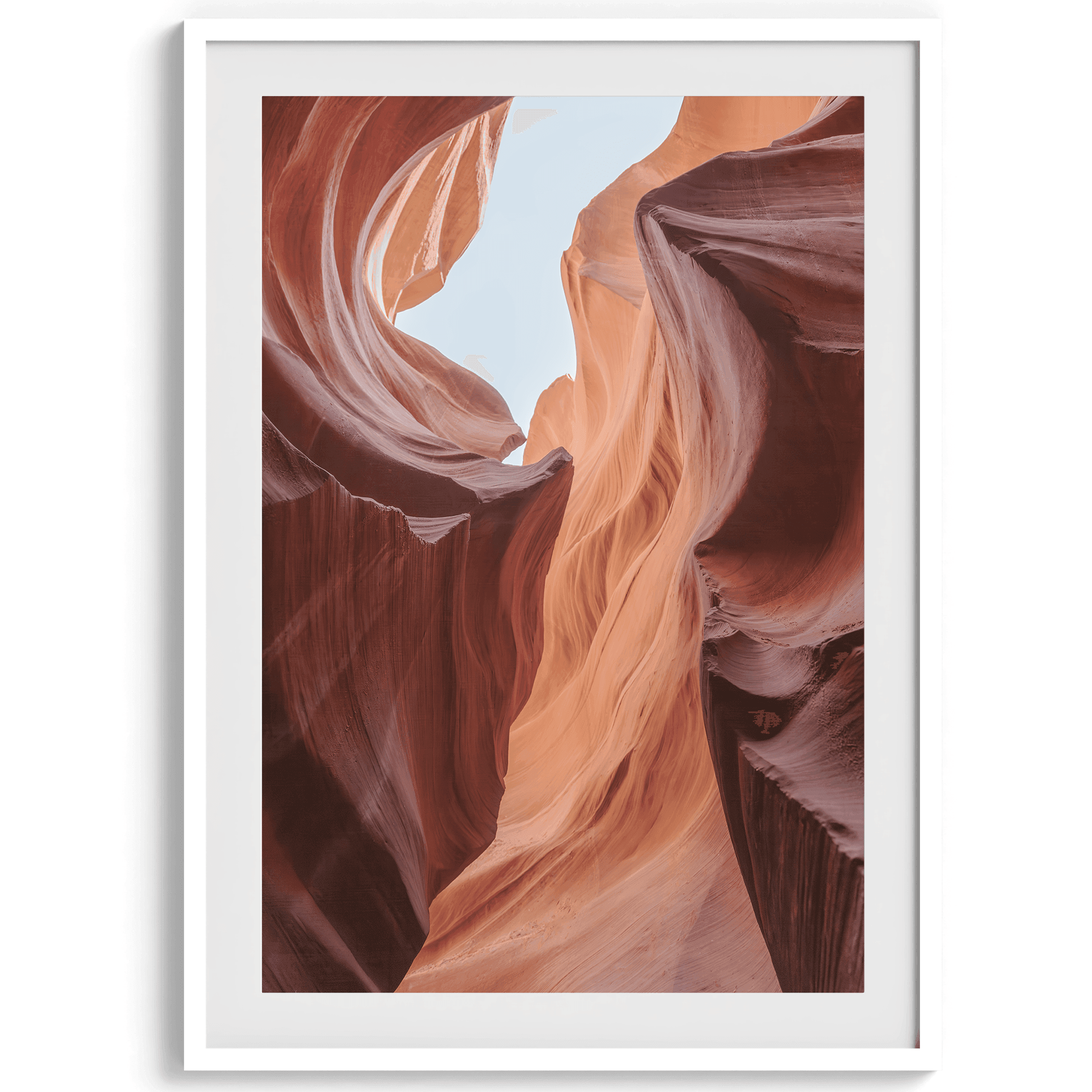 A fine art unframed or framed Arizona desert print of Antelope Canyon showcasing the unique textures and colors of this stunning location.