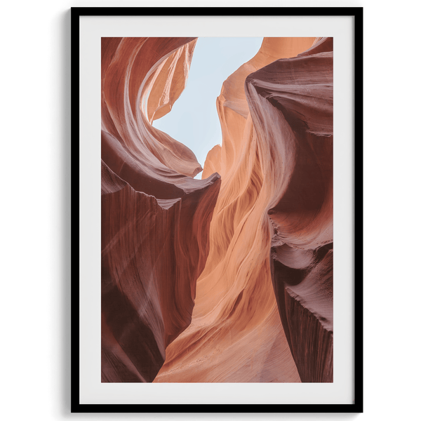 A fine art unframed or framed Arizona desert print of Antelope Canyon showcasing the unique textures and colors of this stunning location.