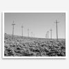 A black and white fine art photography print showcasing desert power lines in the Eastern Sierras in Americana decor style.