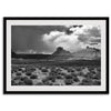 Black and white Utah wall art featuring dramatic desert rock formations and storm clouds