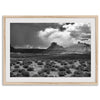 Black and white Utah wall art featuring dramatic desert rock formations and storm clouds