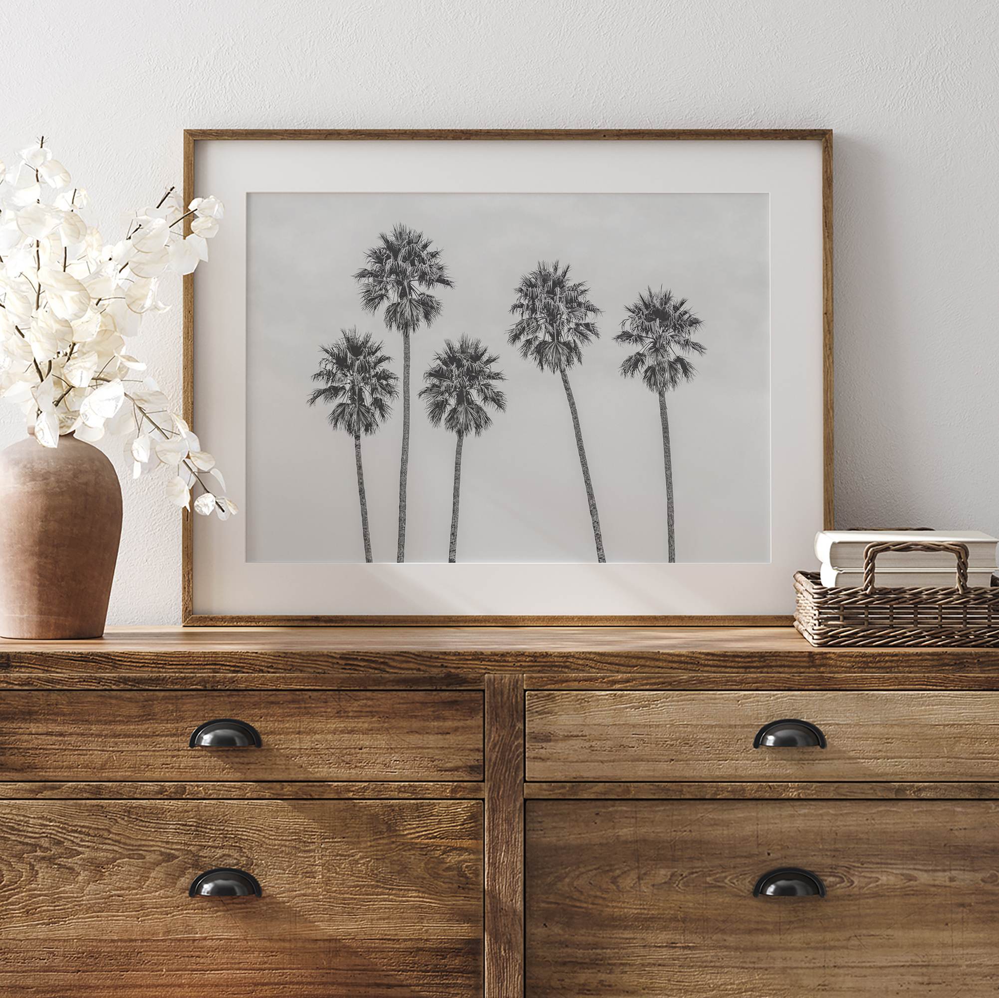 Black and White Palm Tree Fine Art Print - Minimalist Palm Trees Wall Art, Los Angeles Landscape Photography Art Print, Coastal Home Decor