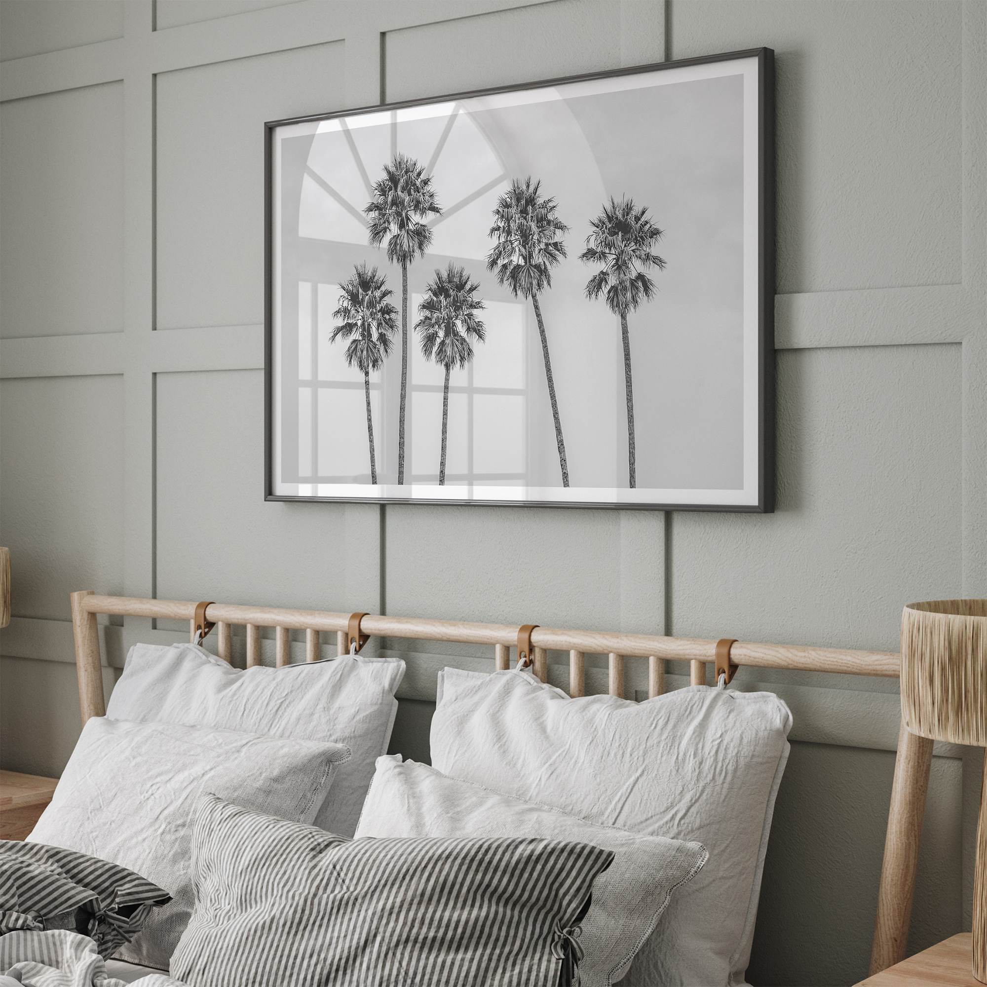 Black and White Palm Tree Fine Art Print - Minimalist Palm Trees Wall Art, Los Angeles Landscape Photography Art Print, Coastal Home Decor