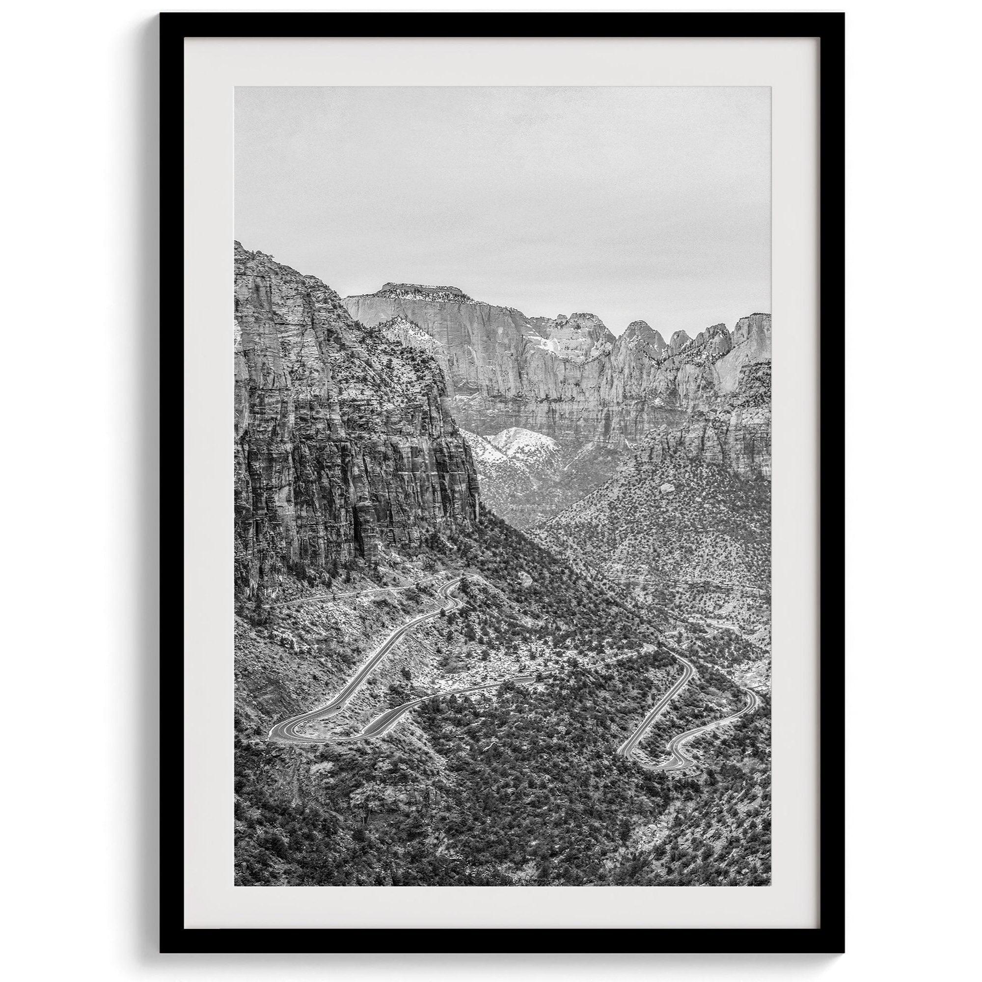 Zion wall art set featuring black and white photography of Zion National Park’s cliffs and Virgin River