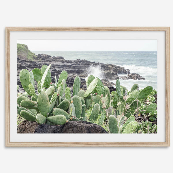Cactus wall art of Kauai coast with ocean waves and tropical greenery.
