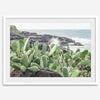 Cactus wall art of Kauai coast with ocean waves and tropical greenery.