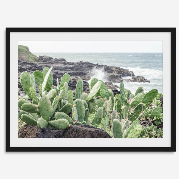 Cactus wall art of Kauai coast with ocean waves and tropical greenery.