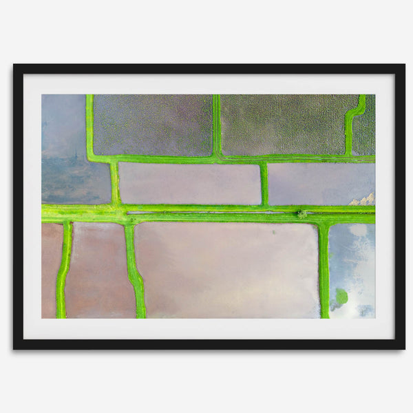 Aerial view of colorful taro field patchwork in Hanalei, Hawaii. This captivating fine art print offers a unique modern perspective, perfect for sparking conversation and adding a touch of nature&#39;s beauty to your home or office.