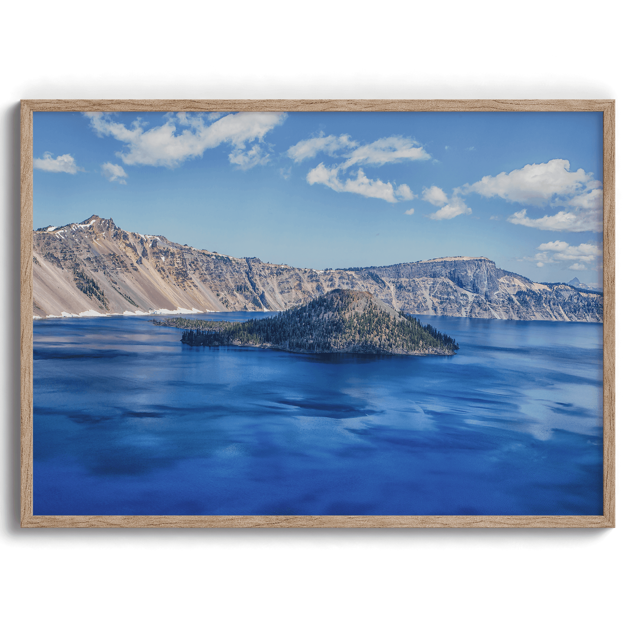 A high-end premium fine art photography print of Crater Lake National Park featuring a fine art original photograph of Crater Lake in vivid colors.