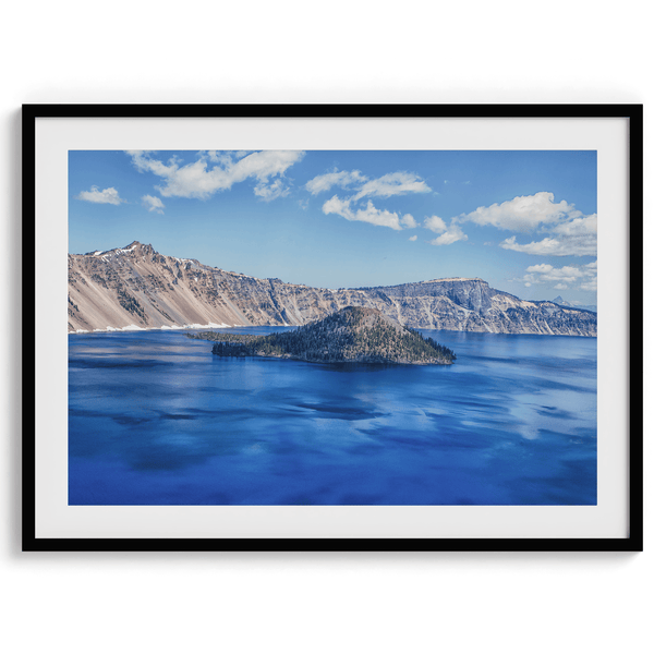 A high-end premium fine art photography print of Crater Lake National Park featuring a fine art original photograph of Crater Lake in vivid colors.