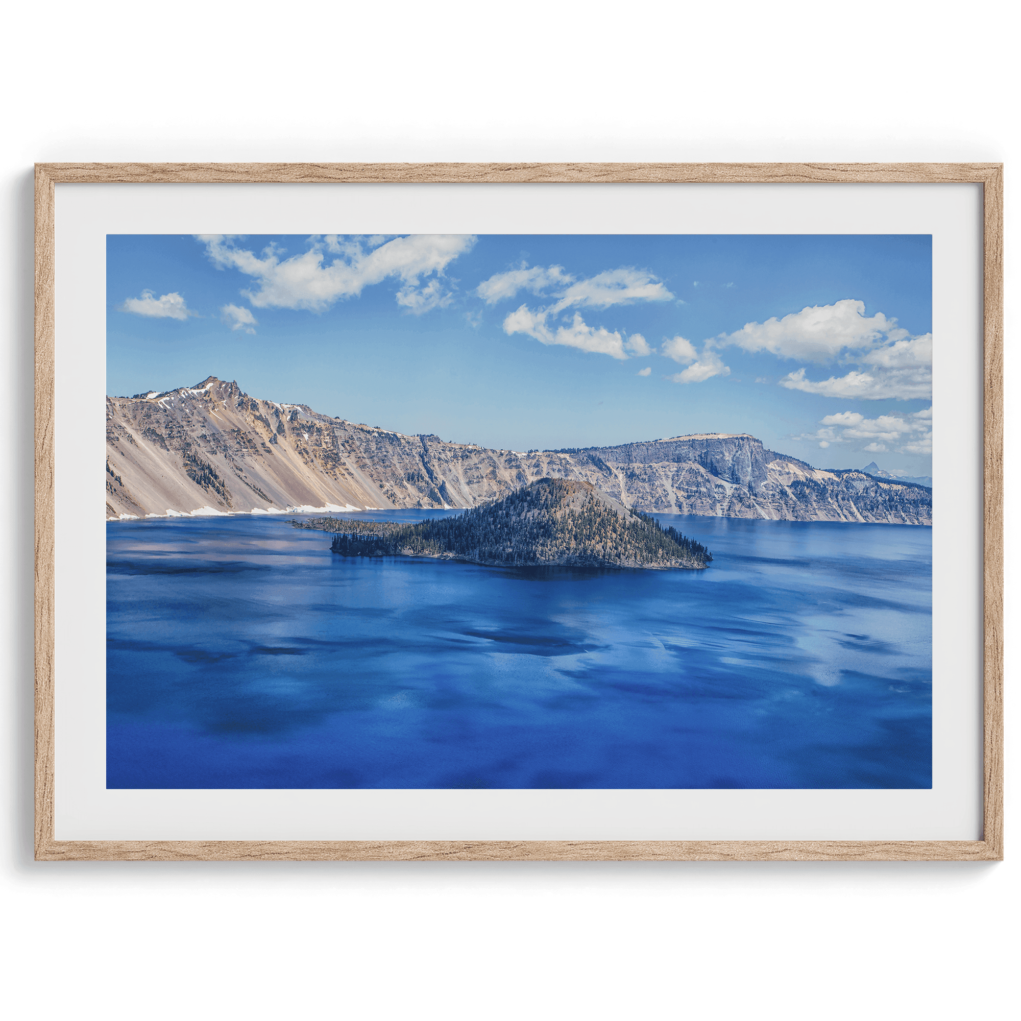 A high-end premium fine art photography print of Crater Lake National Park featuring a fine art original photograph of Crater Lake in vivid colors.