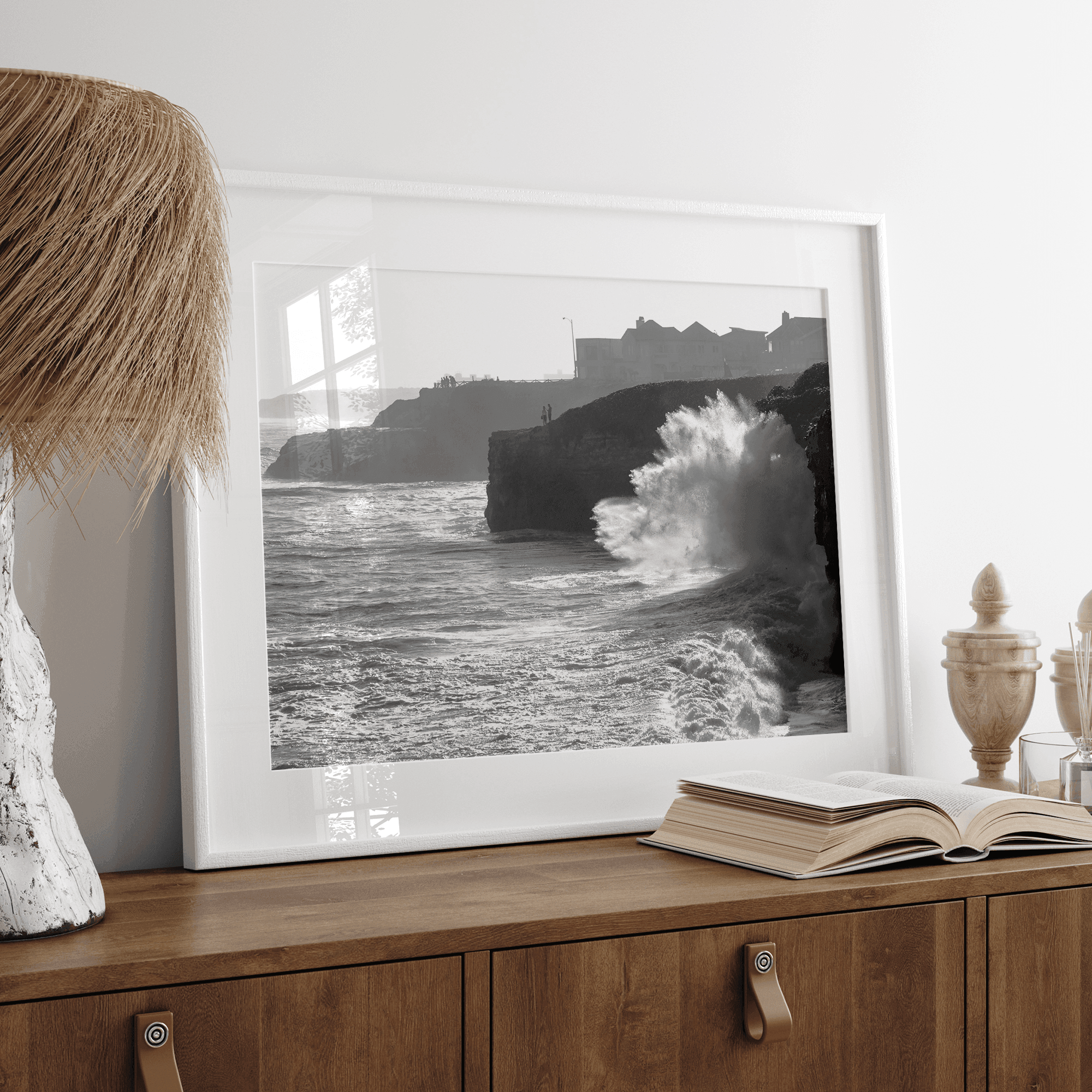 Black and White Ocean Fine Art Photography Print - California Santa Cruz Beach Wall Art Framed or Unframed Poster for Home Decor