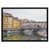 A colorful, vibrant fine art Florence print featuring the famous Ponte Vecchio medieval bridge.