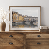 A colorful, vibrant fine art Florence print featuring the famous Ponte Vecchio medieval bridge.