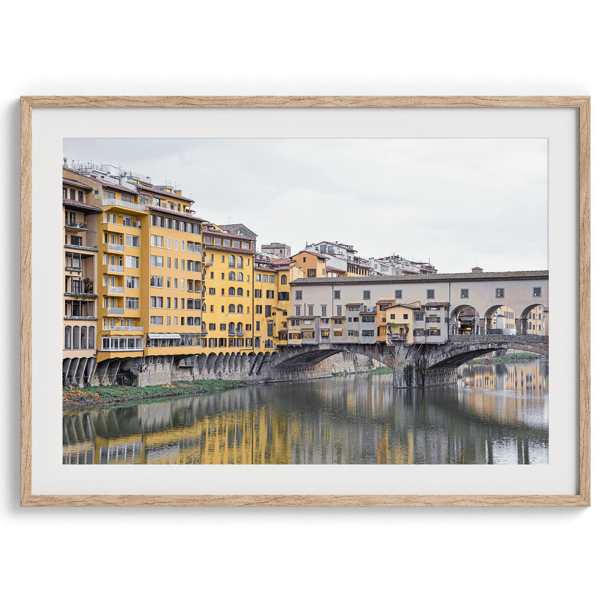 A colorful, vibrant fine art Florence print featuring the famous Ponte Vecchio medieval bridge.