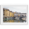 A colorful, vibrant fine art Florence print featuring the famous Ponte Vecchio medieval bridge.