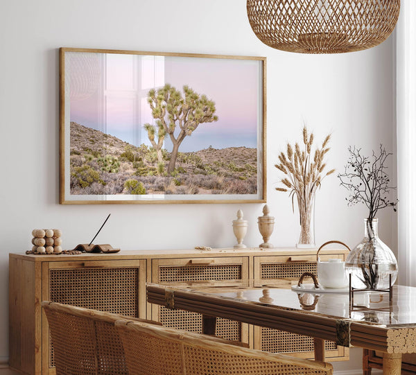 Fine art print of Joshua Tree landscape at pink and blue dusk