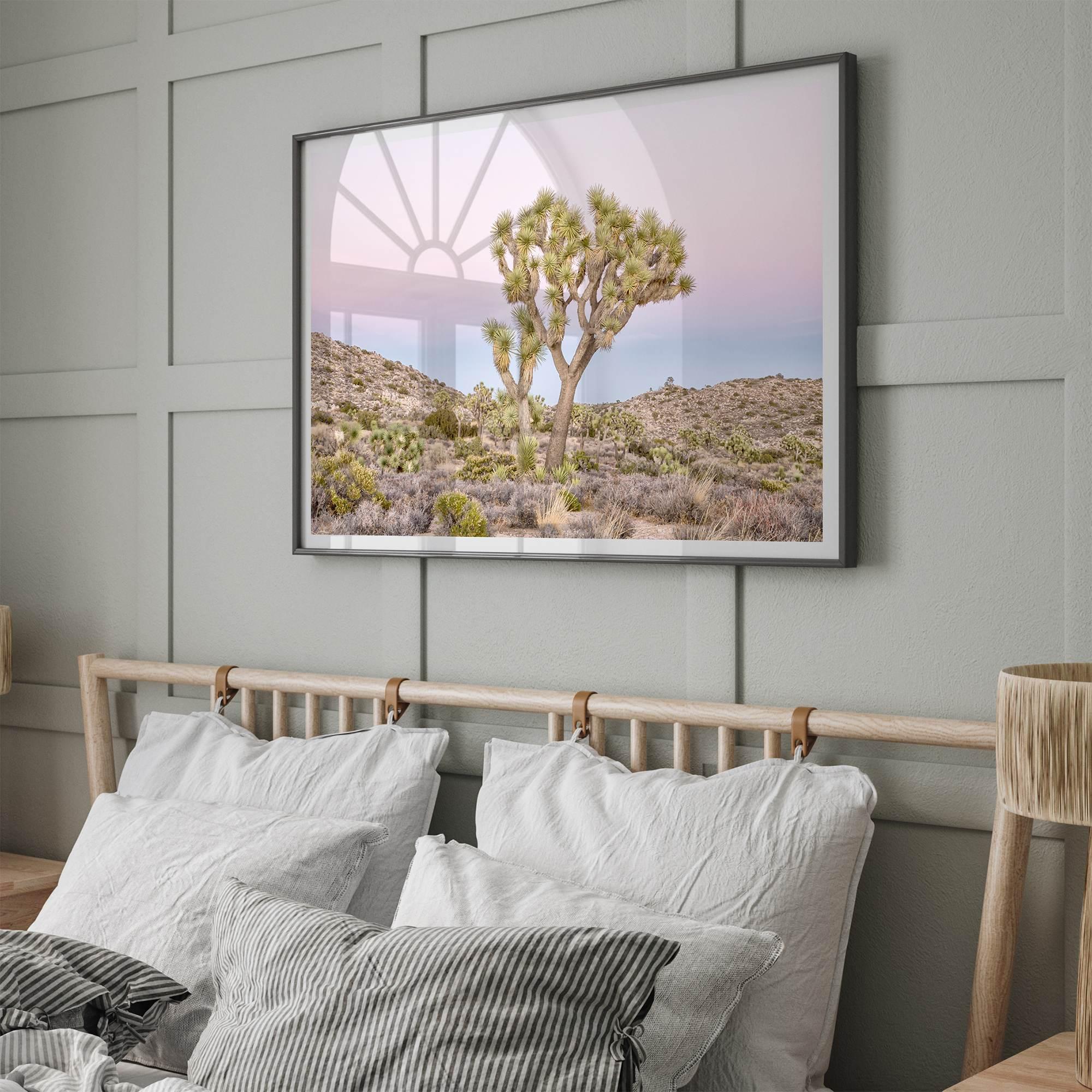 Fine art print of Joshua Tree landscape at pink and blue dusk