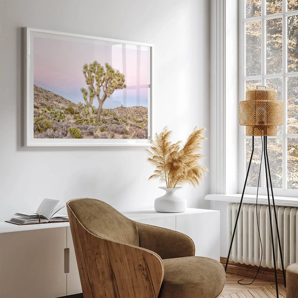 Fine art print of Joshua Tree landscape at pink and blue dusk