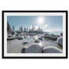 Lake Tahoe wall art featuring Sand Harbor’s boulders, pine trees, and water reflections at sunrise.