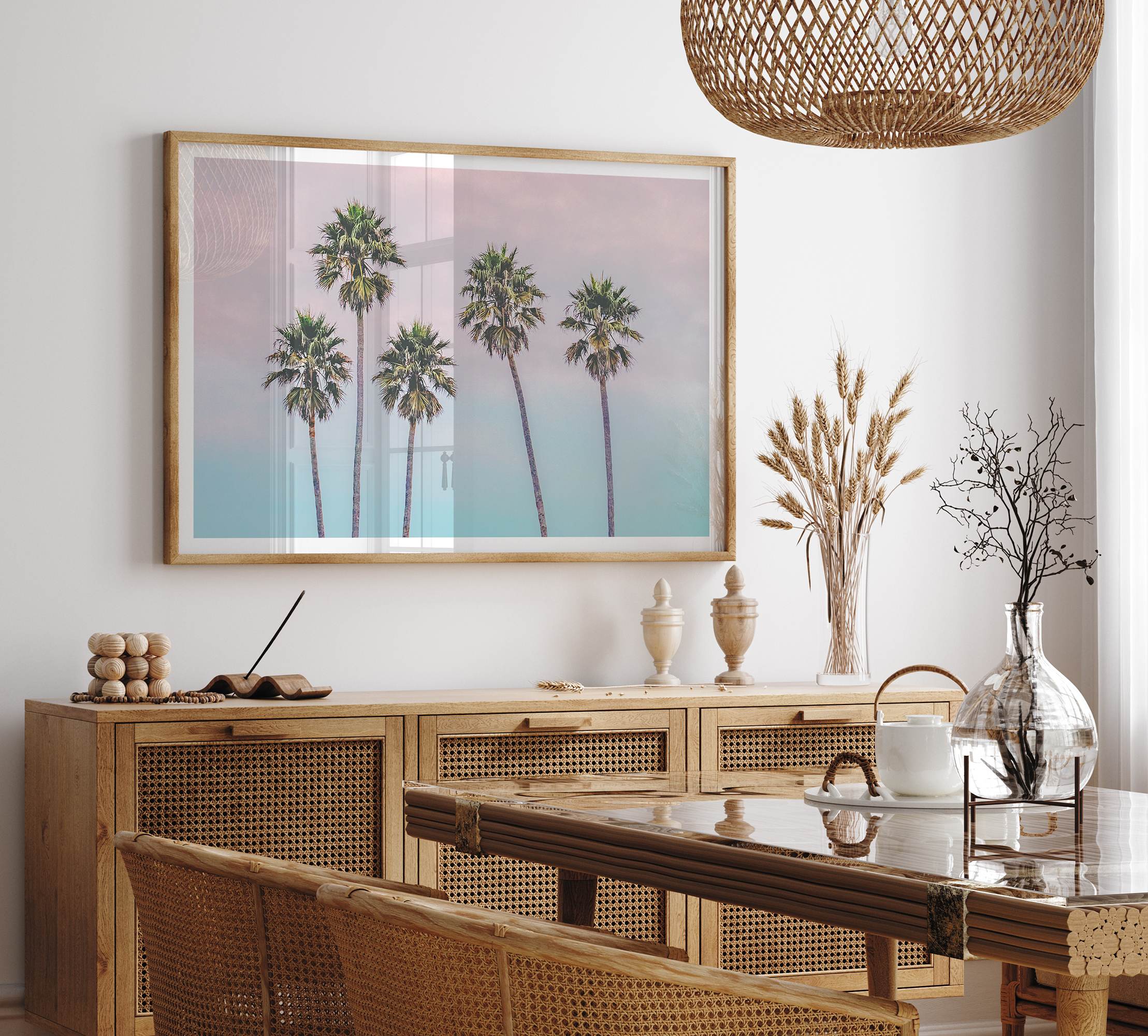 Pink Sunset Beach Palm Tree Fine Art Print - Minimalist Palm Trees Wall Art, Beach Photography Art Print, Coastal Home Decor