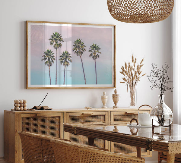 Pink Sunset Beach Palm Tree Fine Art Print - Minimalist Palm Trees Wall Art, Beach Photography Art Print, Coastal Home Decor