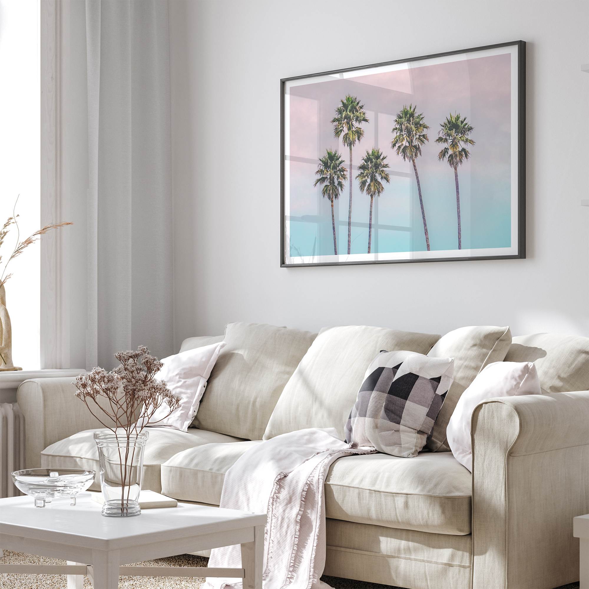 Pink Sunset Beach Palm Tree Fine Art Print - Minimalist Palm Trees Wall Art, Beach Photography Art Print, Coastal Home Decor