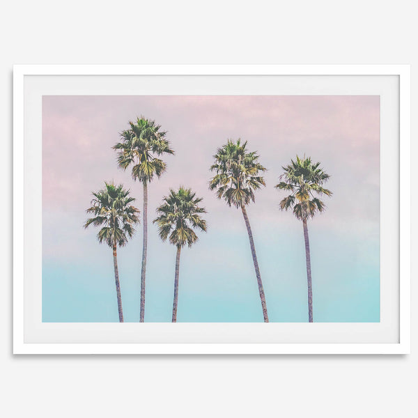 Pink Sunset Beach Palm Tree Fine Art Print - Minimalist Palm Trees Wall Art, Beach Photography Art Print, Coastal Home Decor