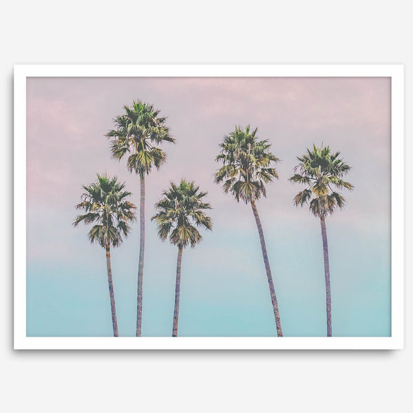 Pink Sunset Beach Palm Tree Fine Art Print - Minimalist Palm Trees Wall Art, Beach Photography Art Print, Coastal Home Decor