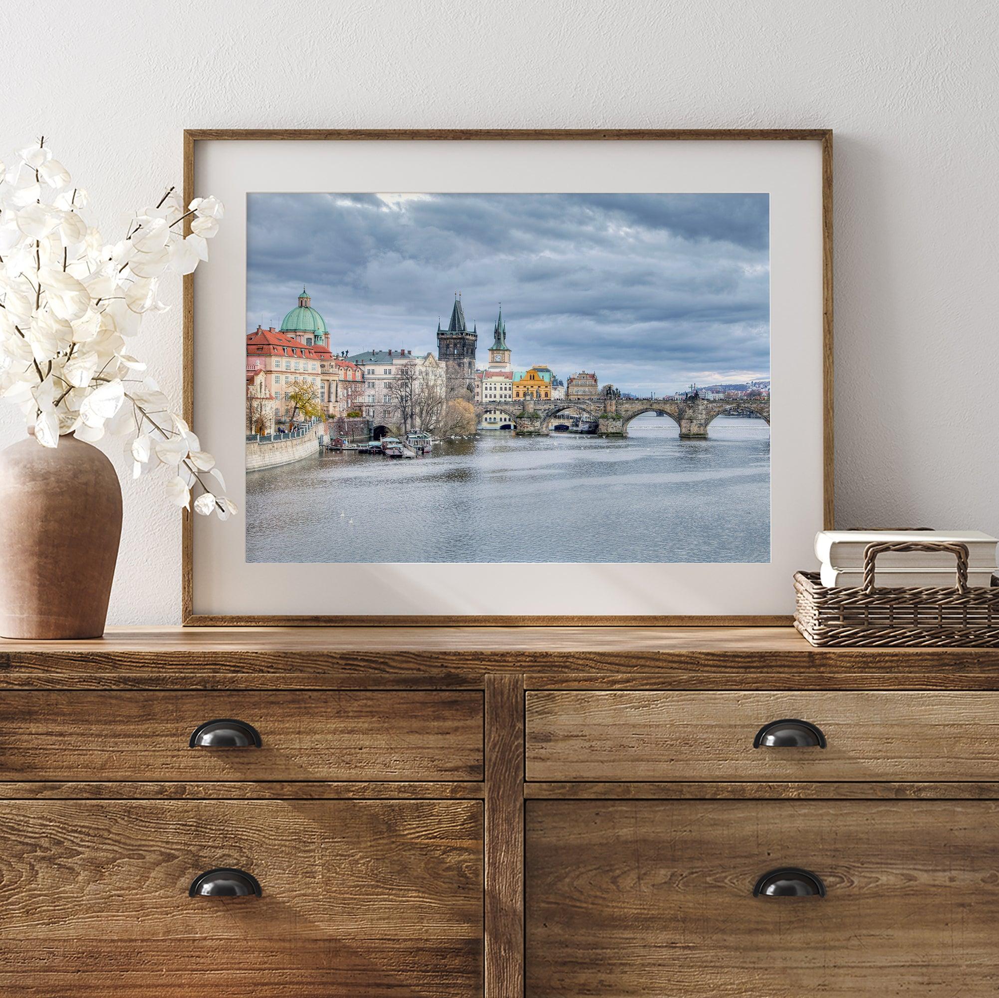 Prague Wall Art featuring Charles Bridge and Old Town skyline over the Vltava River