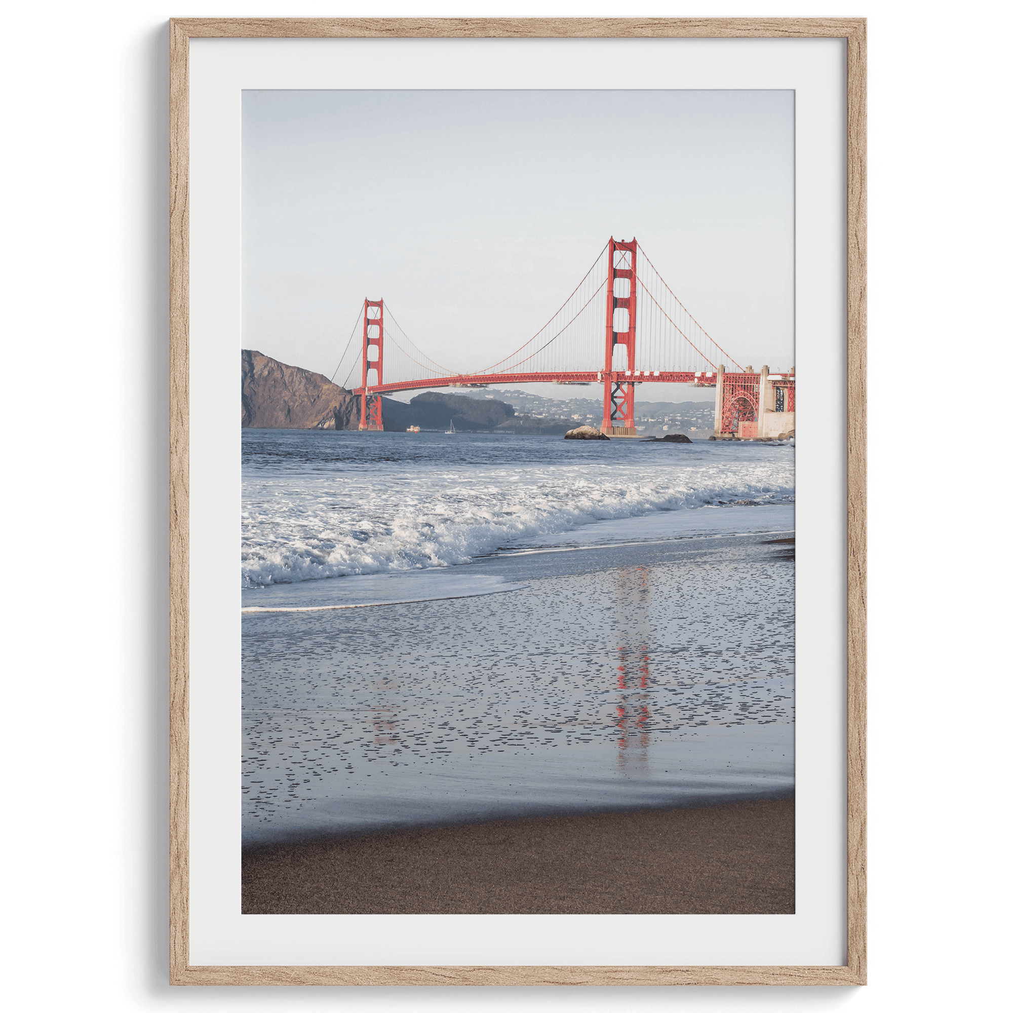 A breathtaking Golden Gate Bridge print featuring a unique view of the San Francisco Golden Gate Bridge from Baker Beach. This fine art beach print captures the iconic beauty and unique spirit of San Francisco in vibrant colors and incredible detail.